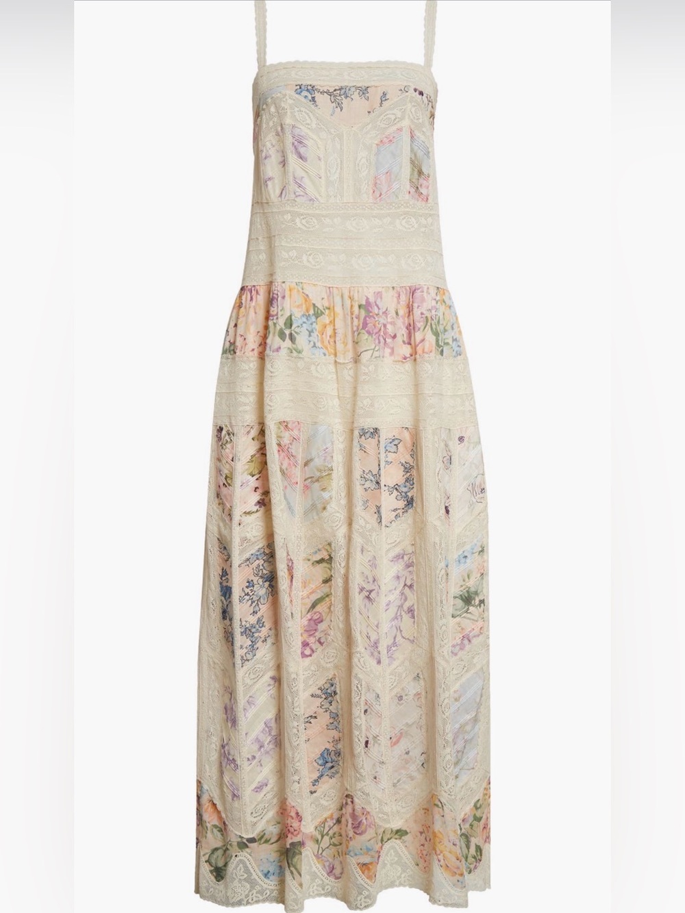 Zimmermann Cream Maxi Skirt with Pastel Floral Panels